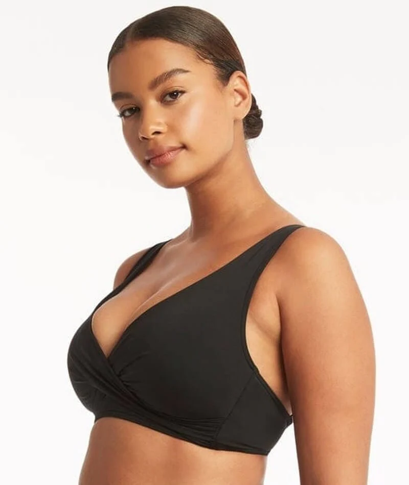 Sea Level Eco Essentials Cross Front A-DD Cup Bikini Top - Black - Image 6