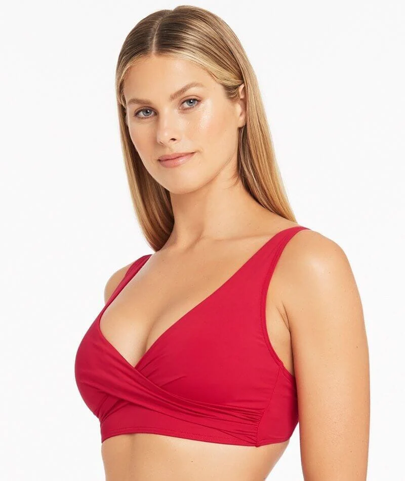 Sea Level Eco Essentials Cross Front A-DD Cup Bikini Top - Red - Image 3