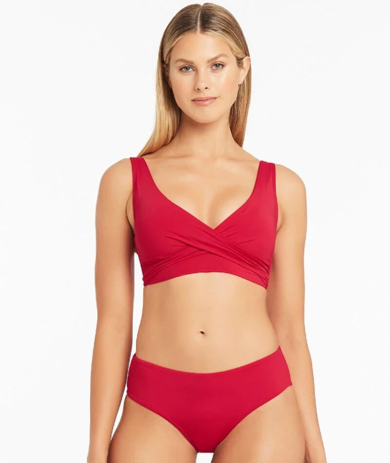 Sea Level Eco Essentials Cross Front A-DD Cup Bikini Top - Red - Image 4