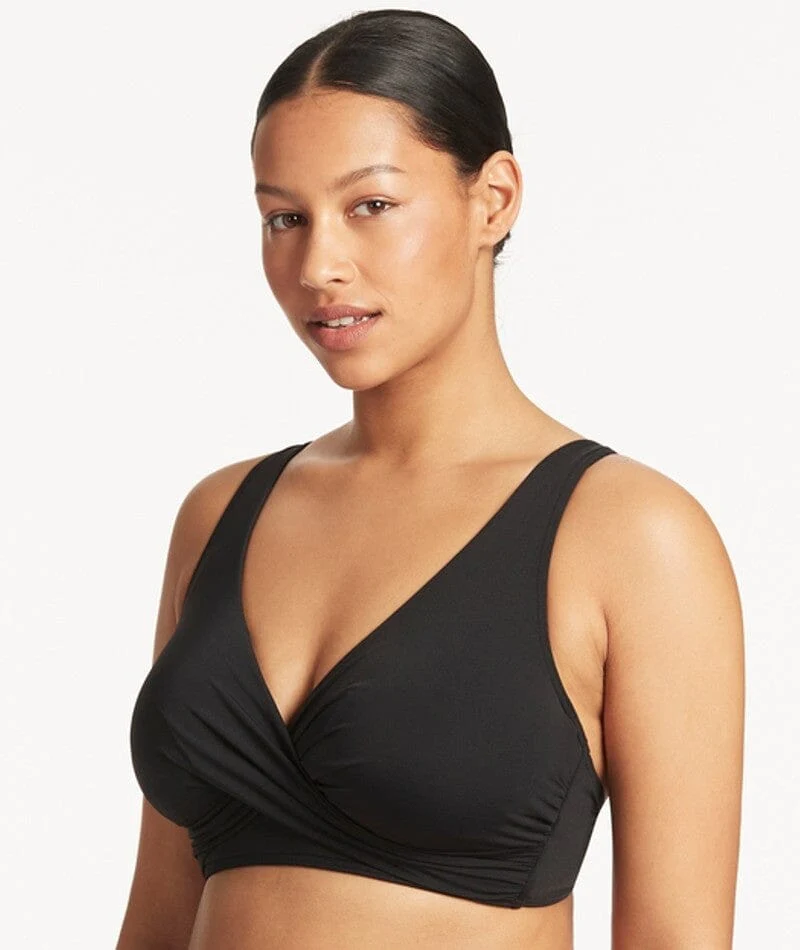 Sea Level Eco Essentials Cross Front G Cup Bikini Top - Black - Image 7