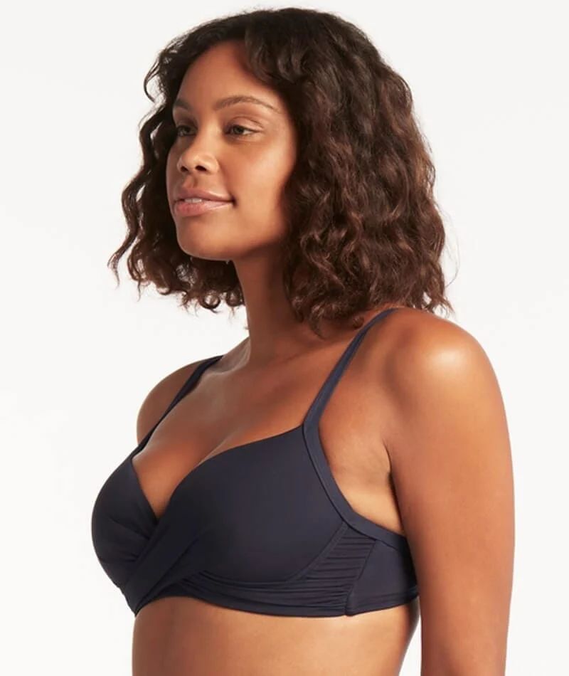 Sea Level Eco Essentials Cross Front Moulded Underwire Bikini Top - Night Sky - Image 3