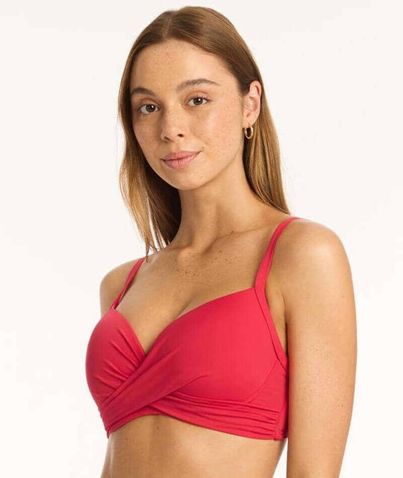 Sea Level Eco Essentials Cross Front Moulded Underwire Bikini Top - Red - Image 3