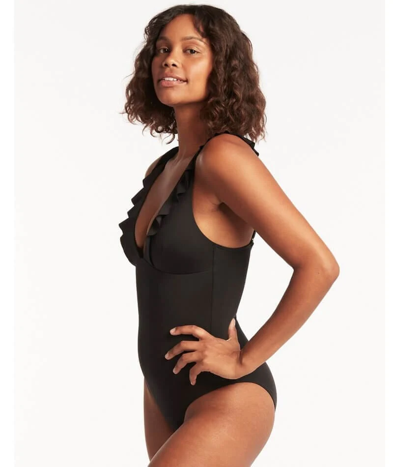 Sea Level Eco Essentials Frill One Piece Swimsuit - Black - Image 3