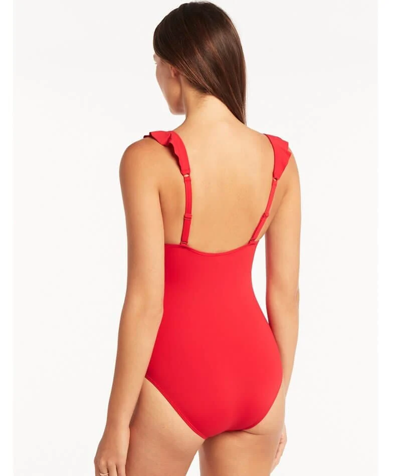 Sea Level Eco Essentials Frill One Piece Swimsuit - Red - Image 2