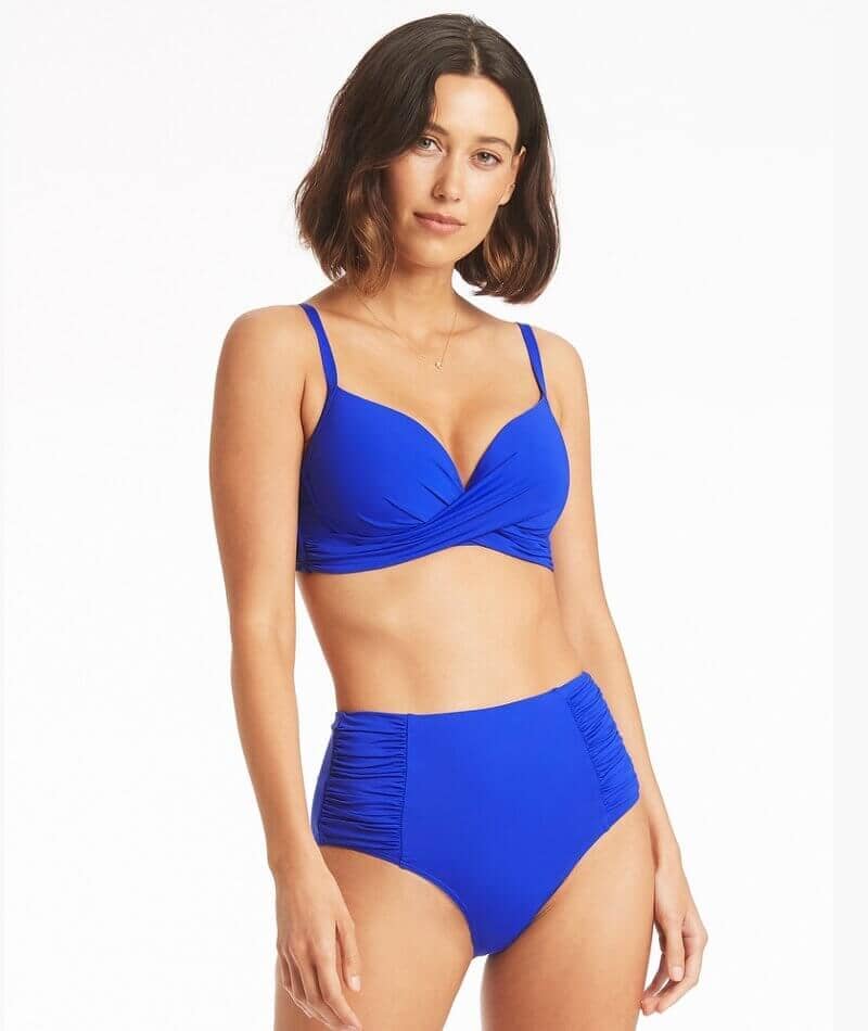 Sea Level Eco Essentials Gathered Side High Waist Bikini Brief - Cobalt - Image 4