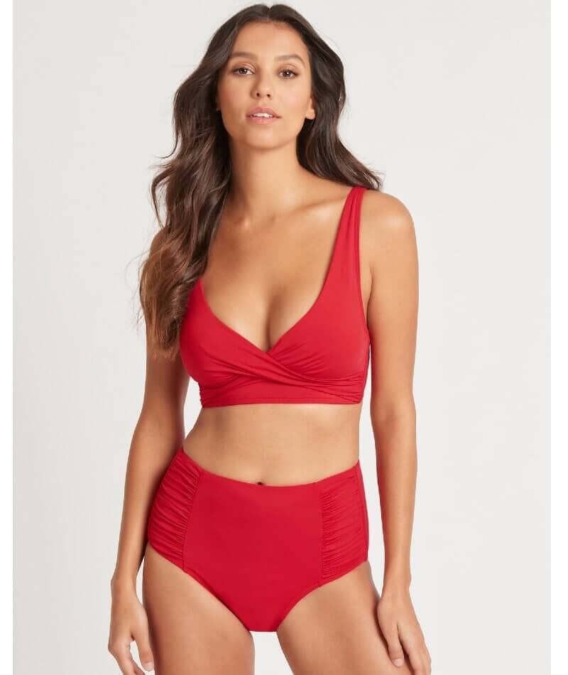 Sea Level Eco Essentials Gathered Side High Waist Bikini Brief - Red - Image 3