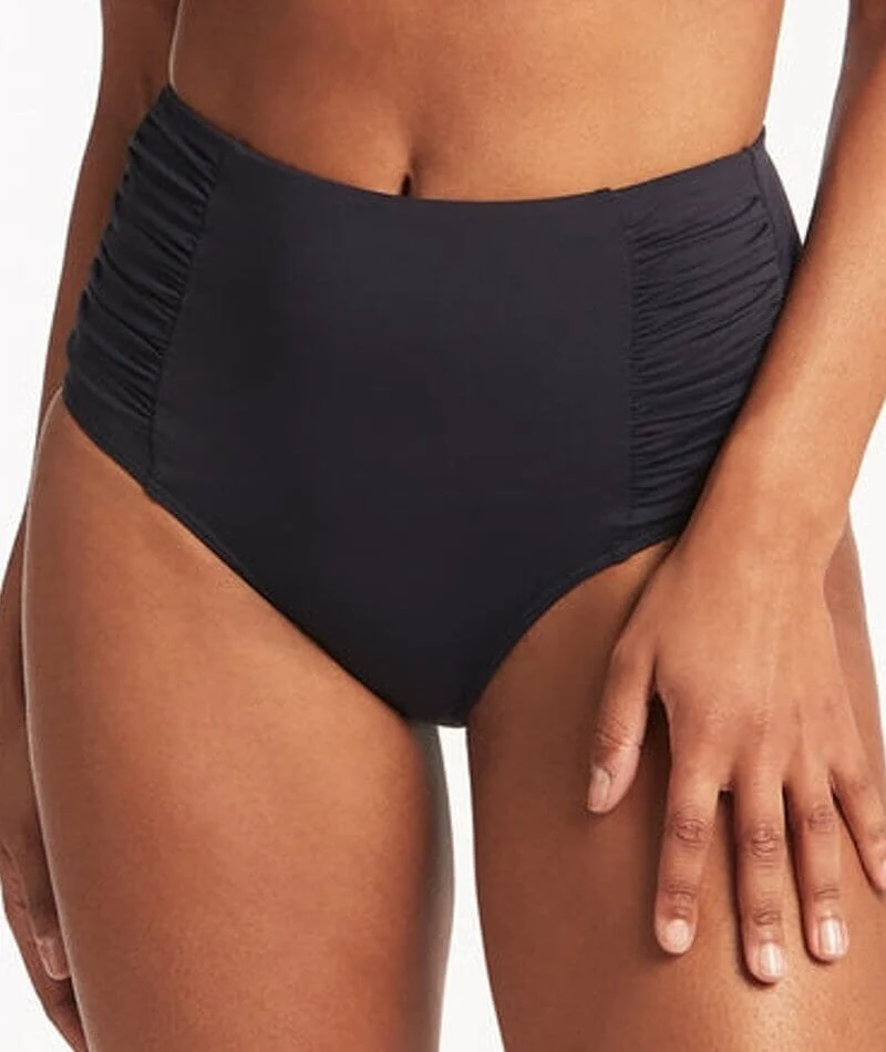Sea Level Eco Essentials Gathered Side High Waist Bikini Brief - Sky Night Navy
