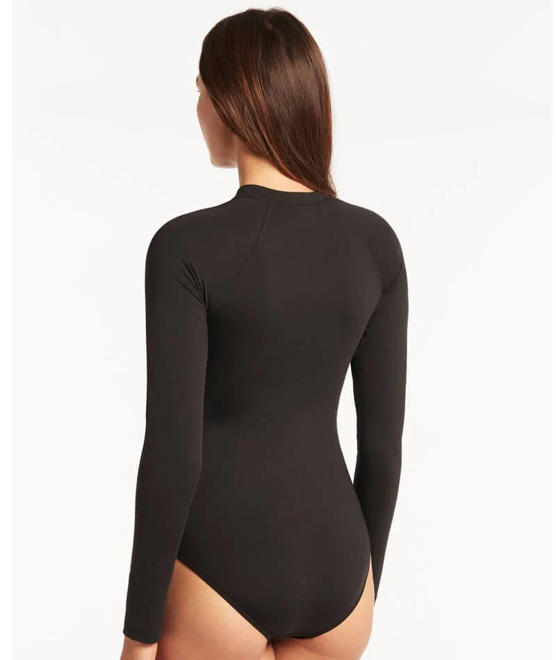 Sea Level Eco Essentials Long Sleeve A-DD Cup One Piece Swimsuit - Black - Image 2