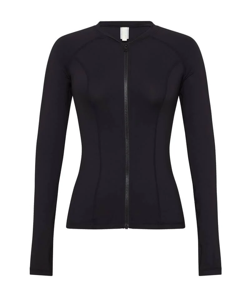 Sea Level Eco Essentials Long Sleeve Rash Vest - Full Zipper - Black - Image 4