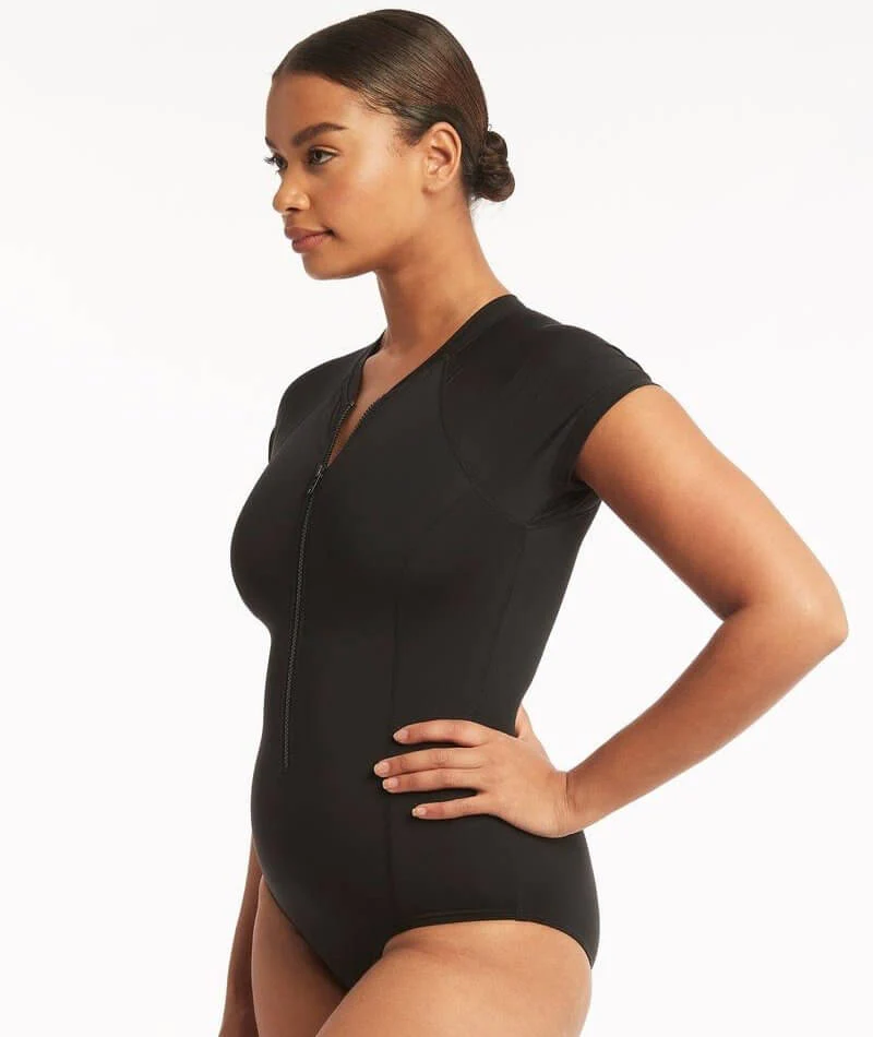 Sea Level Eco Essentials Short Sleeve A-DD Cup One Piece Swimsuit - Black - Image 3