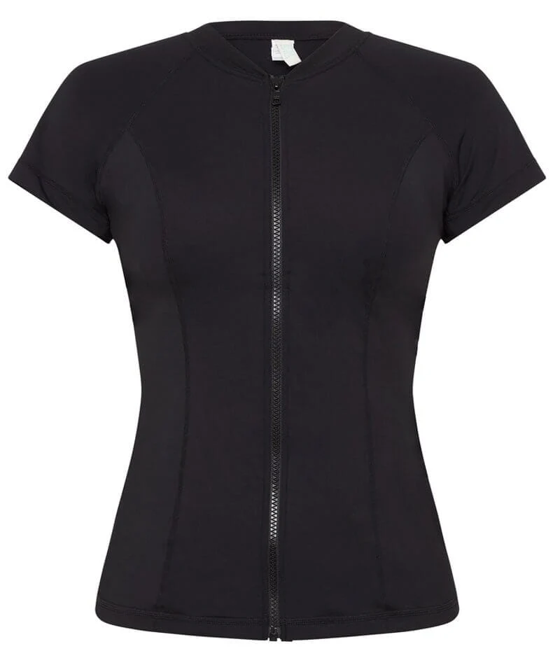 Sea Level Eco Essentials Short Sleeved A-DD Cup Rash Vest - Full Zipper - Black - Image 5