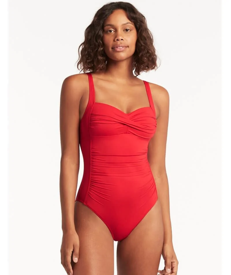 Sea Level Eco Essentials Twist Front A-DD Cup One Piece Swimsuit - Red