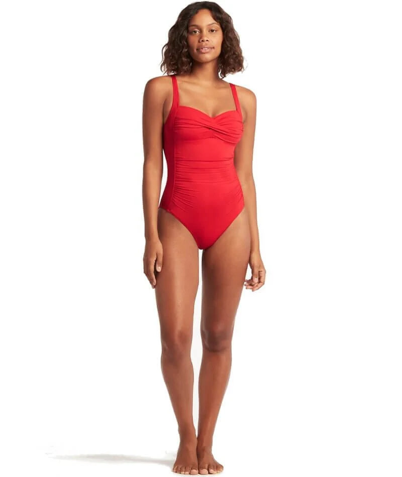 Sea Level Eco Essentials Twist Front A-DD Cup One Piece Swimsuit - Red - Image 5
