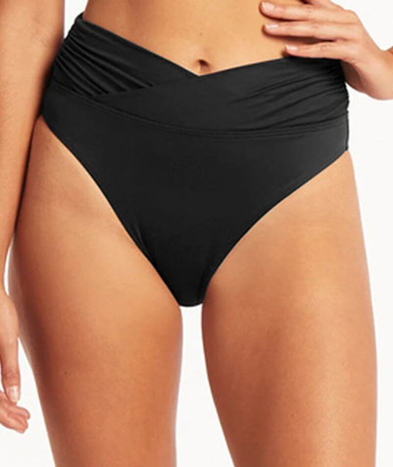 Sea Level Eco Essentials Wrap High Waist Brief - Black