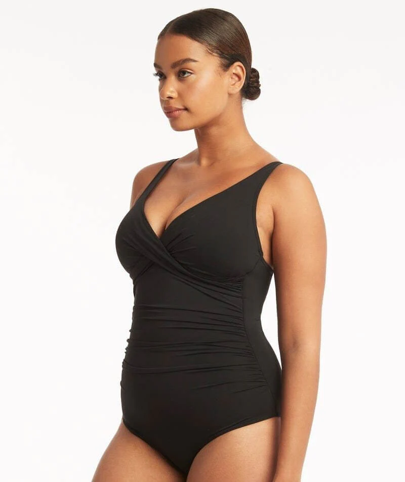 Sea Level Eco Essentials Cross Front A-DD Cup One Piece Swimsuit - Black - Image 3