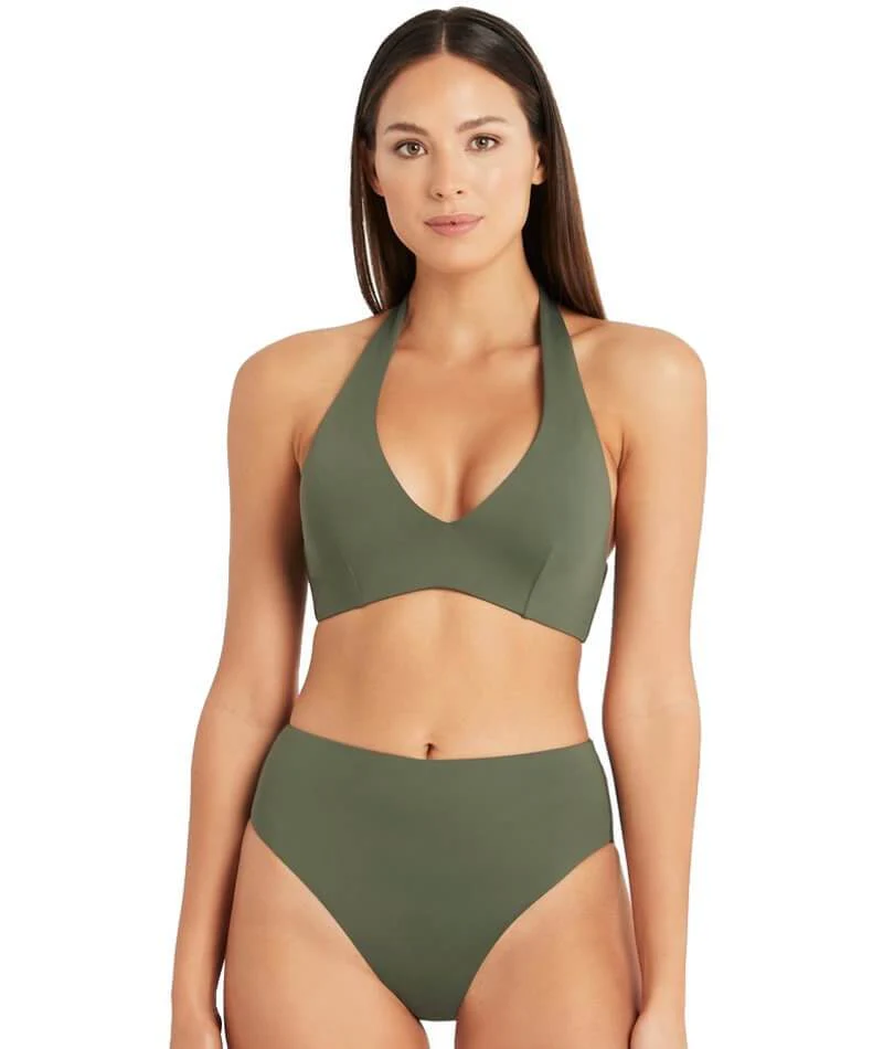 Sea Level Eco Essentials Retro High Waist Bikini Brief - Khaki - Image 5