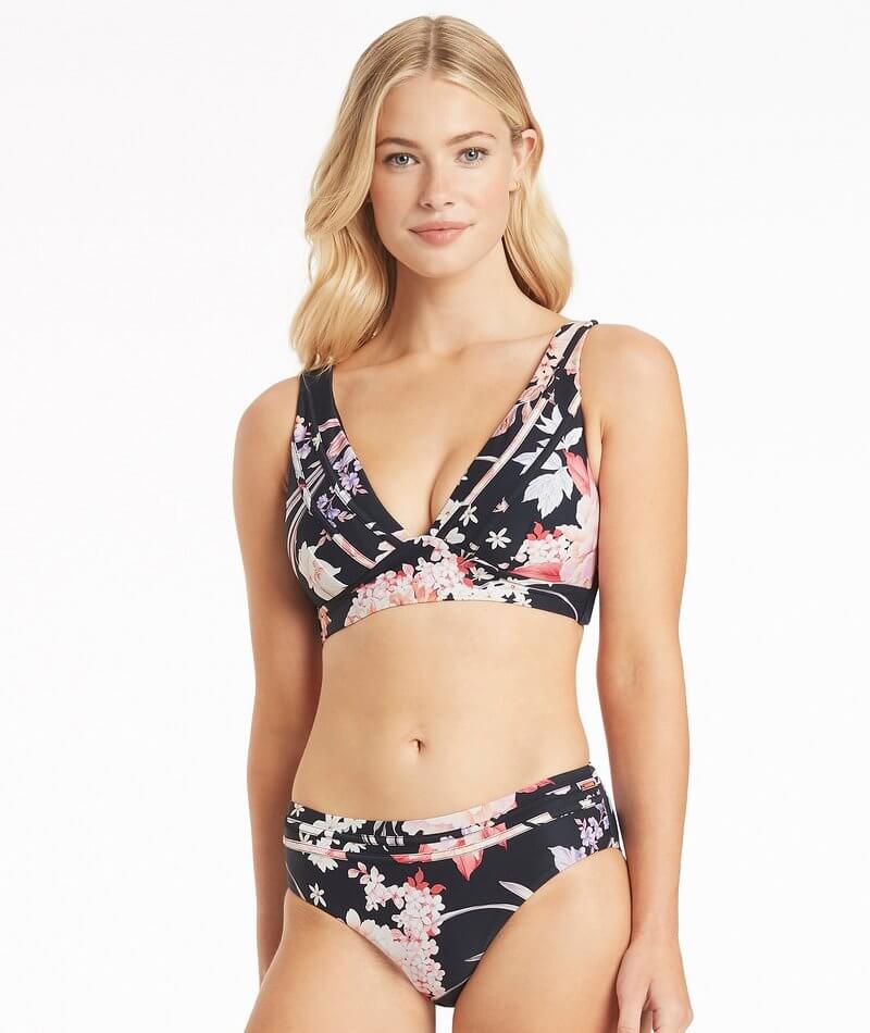 Sea Level Martini Longline Tri Bikini Top - Black Floral - Image 4