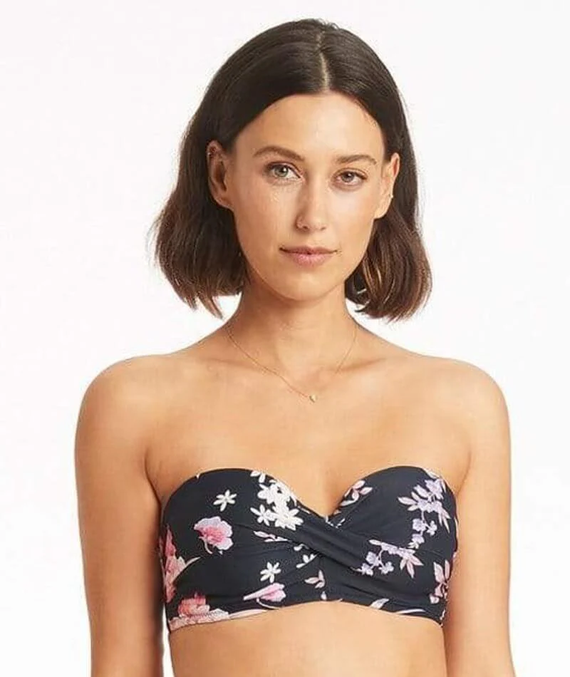 Sea Level Martini Twist Front Bandeau Bikini Top - Black - Image 3