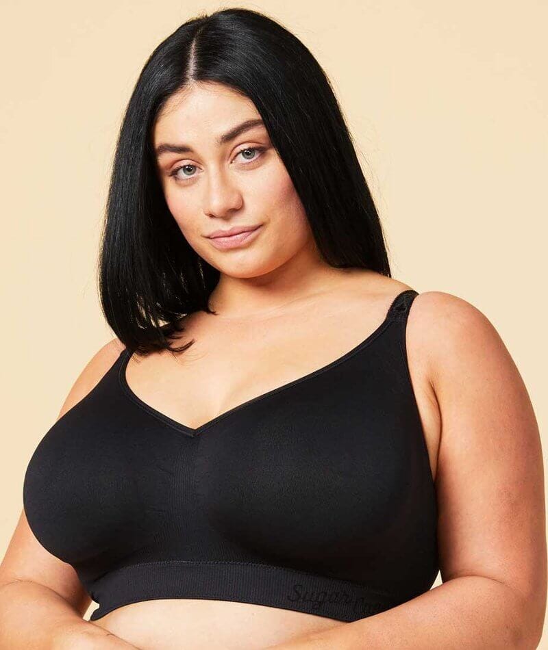 Sugar Candy Fuller Bust Seamless F-HH Cup Wire-free Lounge Bra - Black - Image 3