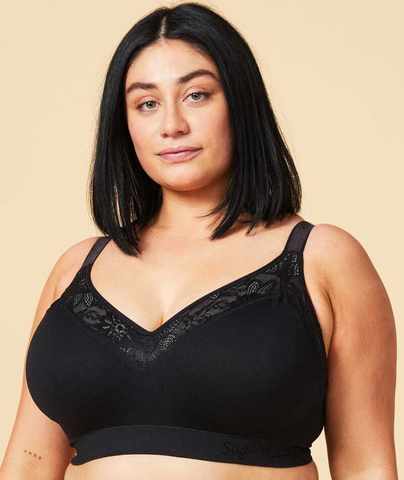 Sugar Candy Lux Fuller Bust Seamless F-HH Cup Wire-free Lounge Bra - Black - Image 3
