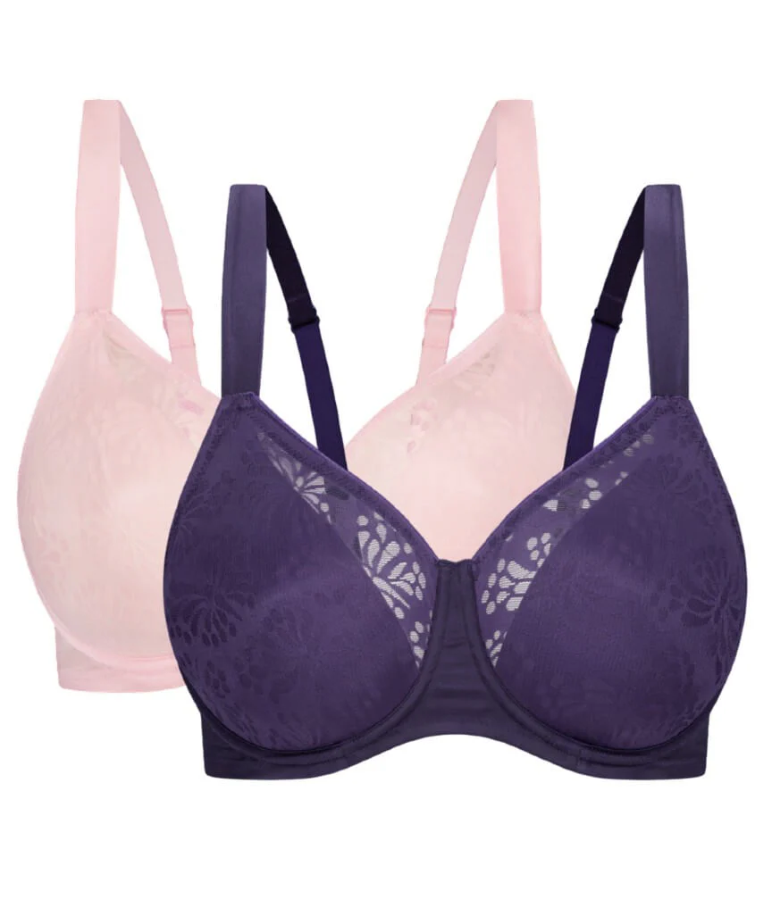 Triumph Lacy Minimizer 2 Pack Bra - Pink/Prussian Blue - Image 13
